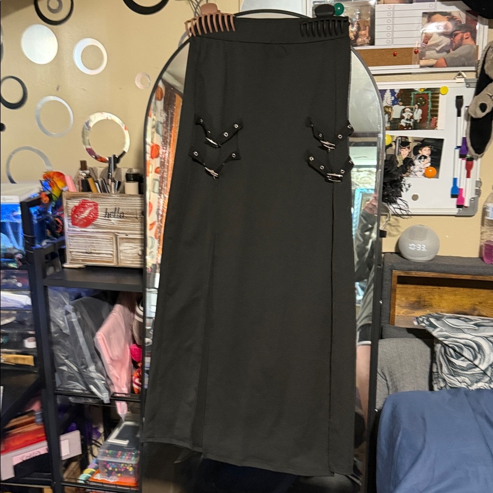 Stylish Black Skirt with Buckle Accents
